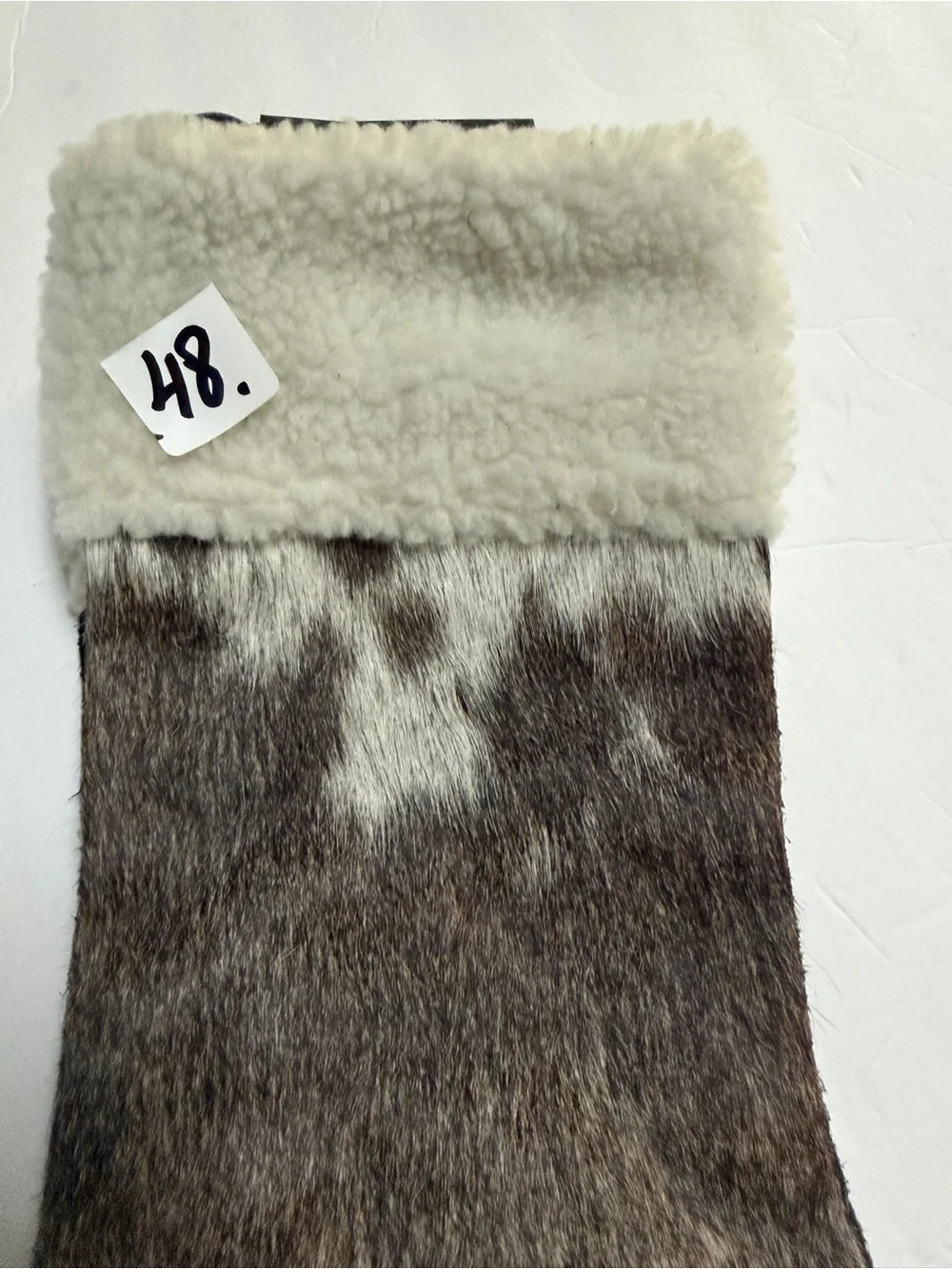 Pair Cowhide Fur Christmas Stockings - Neutral Brown & White